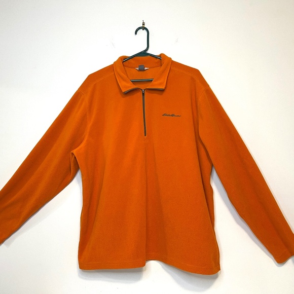 Eddie Bauer Size XL 1/4 Zip Orange Pullover Fleece Shirt Hiking Outdoor Camping - Picture 2 of 16